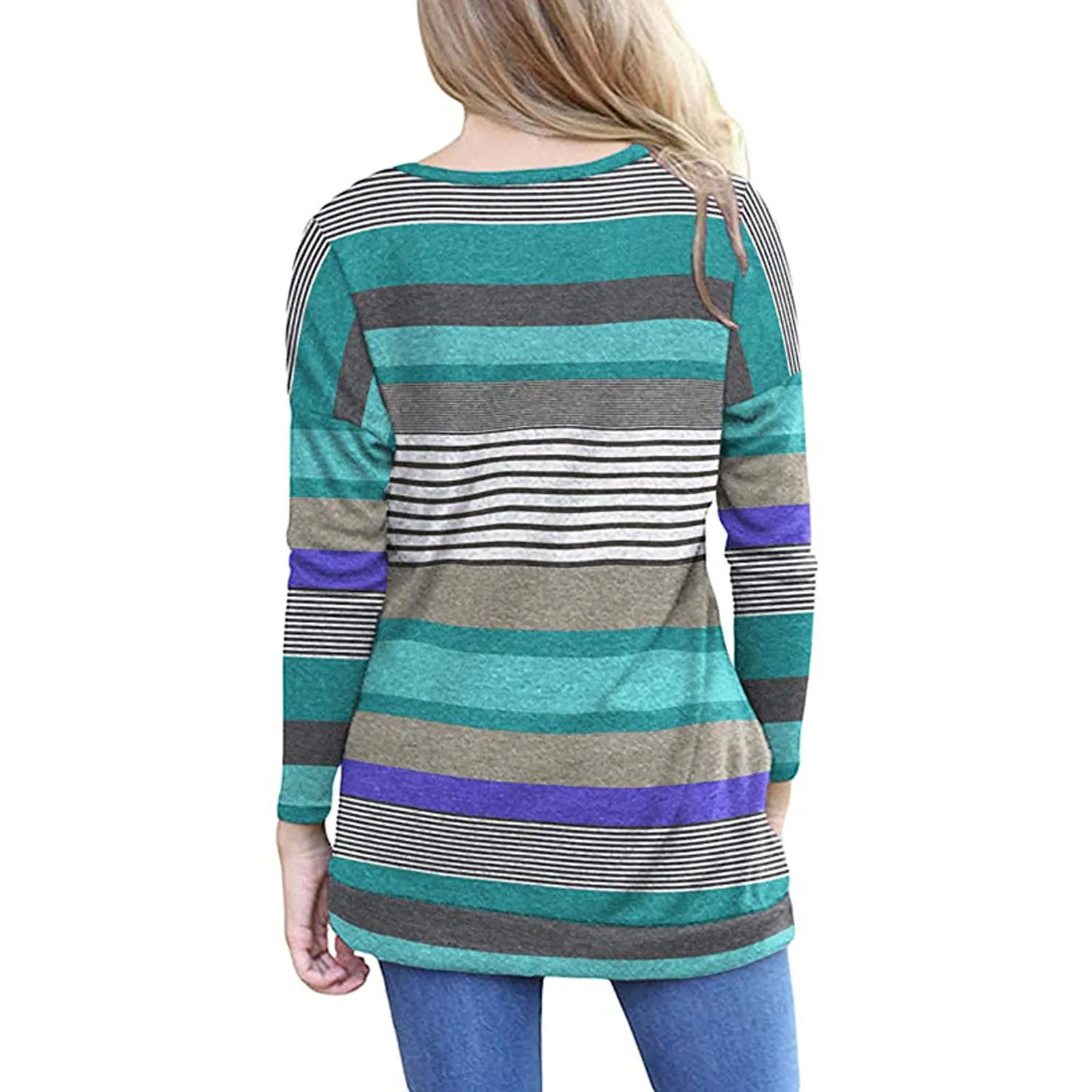 

Fashion Striped Tunic Blouse Shirt Sexy Buttons O-Neck Tops Casual Autumn Winter Ladies Female Women Long Sleeve Blusas Pullover