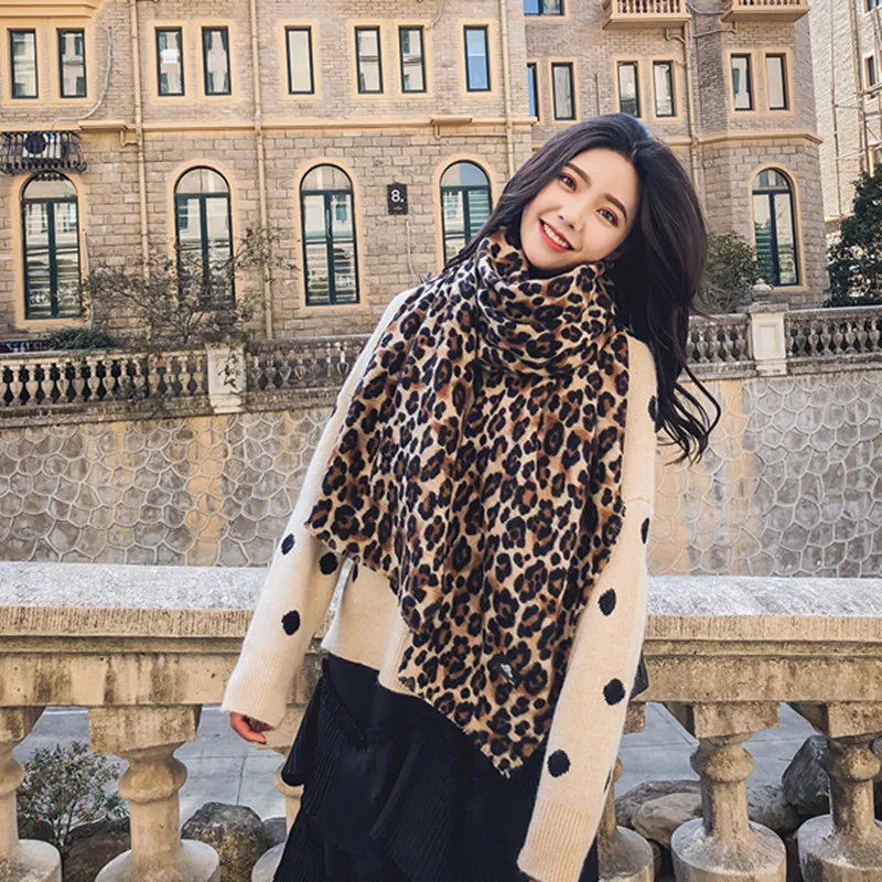 

Johnature Fashion Leopard Print Warm All Match Women Shawl Scarf 2021 Winter New Thicken Korean Scarf