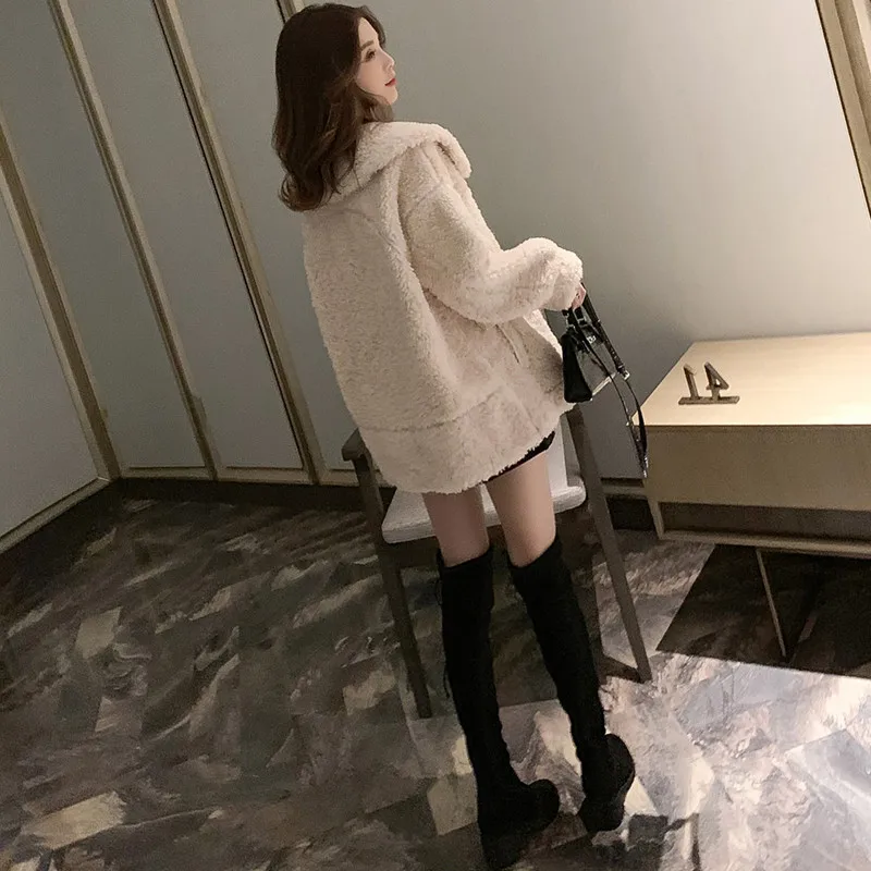 

Jackets Women Harajuku Korean Autumn Winter Warm Lambswool Reflective Coat Solid Jacket Elegant Sweet Abrigos Mujer Invierno