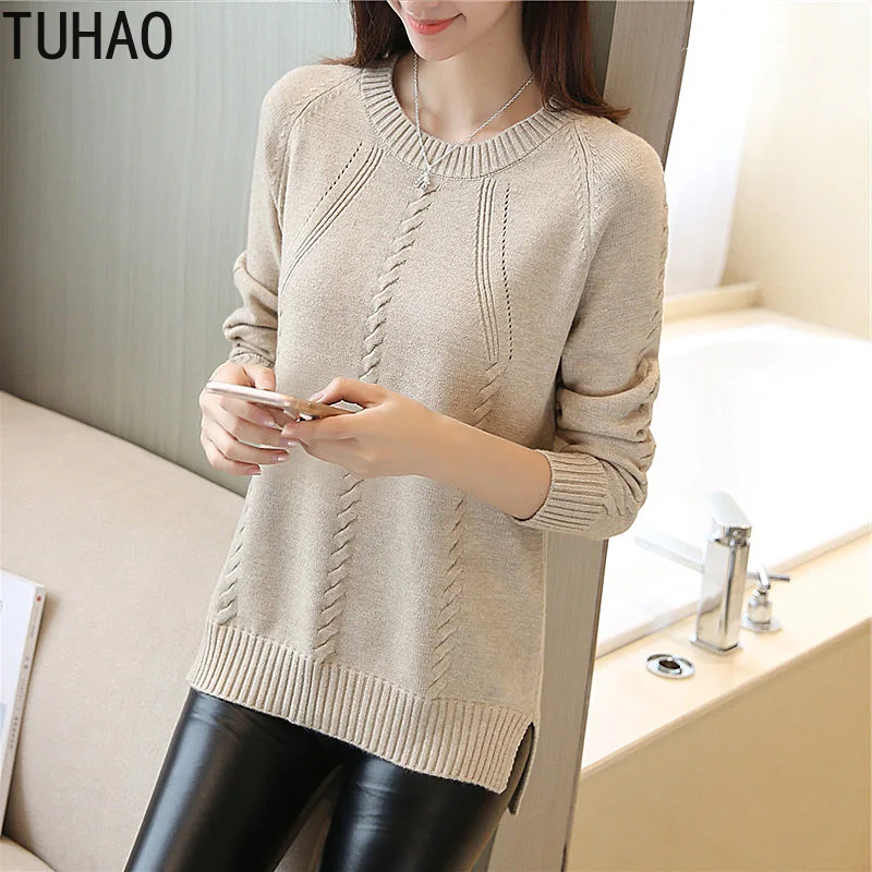 TUHAO Female Clothes Women Knitted Sweaters Autumn Fashion Casual Style Loose Knit Blouses Pullovers Lady Tops HC116 | Женская одежда