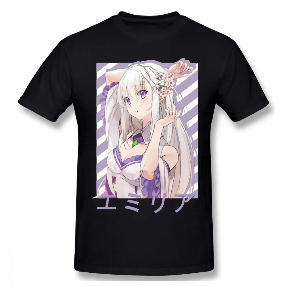 

New Summer Emilia T-Shirt Cotton Re Zero Starting Life in Another World Satella Puck Rem Anime Ofertas Men TShirt