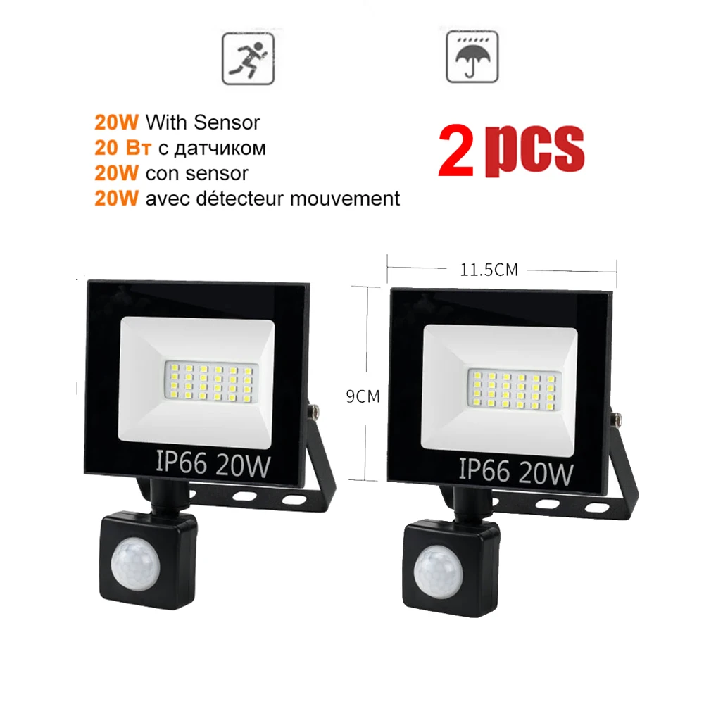 

2 pcs 220V 10-100W LED FloodLight Spotlight Exterior Street wall reflector LED Light PIR Motion Sensor Light Waterproof IP65 Sec