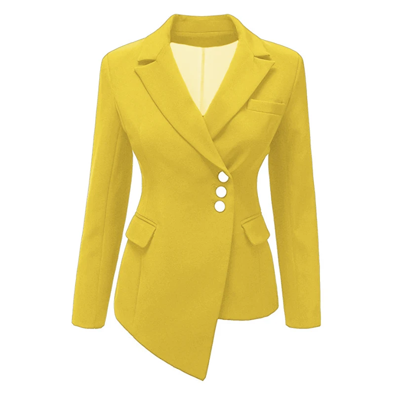 

Women's lapel coat coat solid color long-sleeved single-breasted office ladies pocket cotton asymmetric casual blazer fall 2021