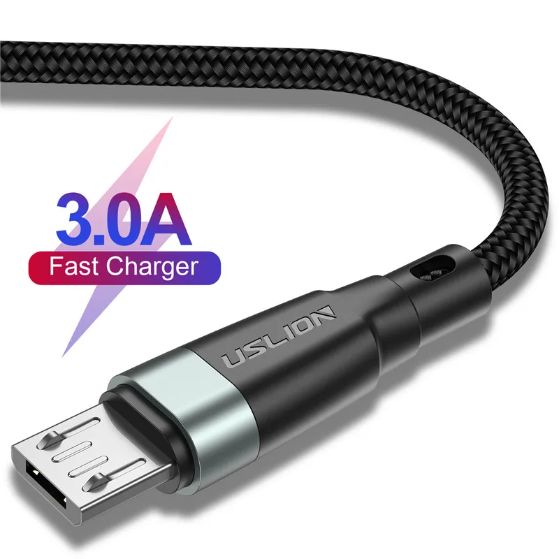 USLION Micro USB кабель 3A Быстрая зарядка USB кабель для передачи данных для samsung Xiaomi Redmi Note 4 5 Android Microusb Быстрая зарядка 3 м 2 м - Цвет: Gray