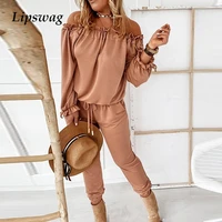 2021 fashion sexy off shoulder ruffle romper women casual pocket cargo pants jumpsuit summer spring long sleeve overall playsuit