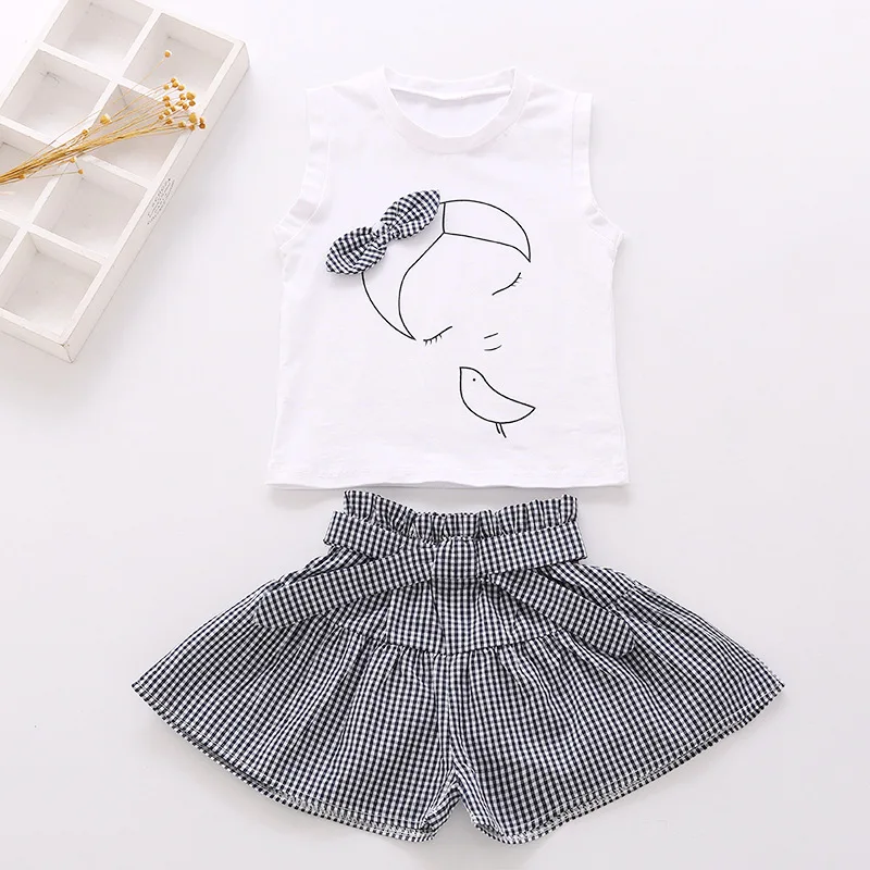 Лето 2019 новый стиль костюм для маленьких девочек юбка комплект из двух