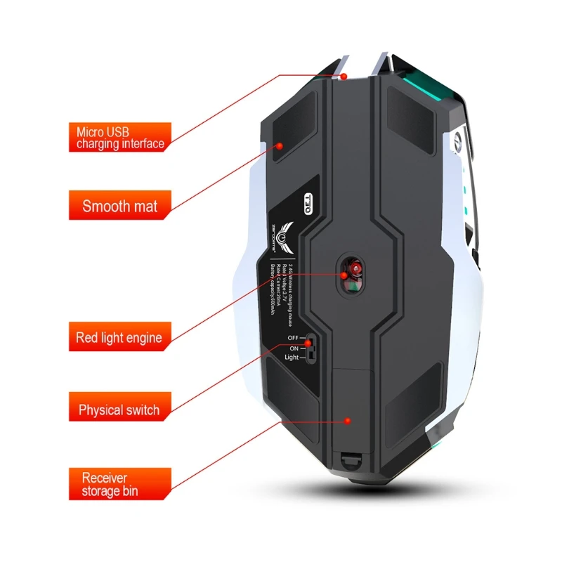 

Wireless Gaming Mouse Adjustable Color Light Streamline Design PC Computer Mice
