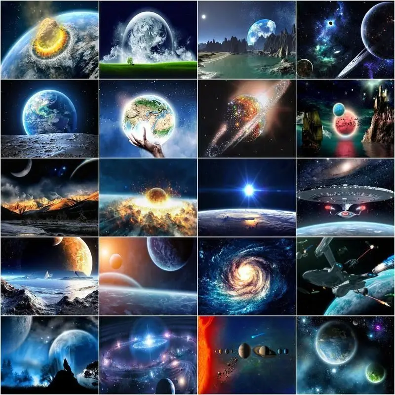 

CHENISTORY Painting By Numbers Moon Outer Space Handpaint DIY Coloring By Numbers Airship Drawing Canvas Wall Room Decor