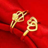double heart for women 24k gold plated women rings vintage party anniversary wedding engagement rings fashion jewelry wholesale