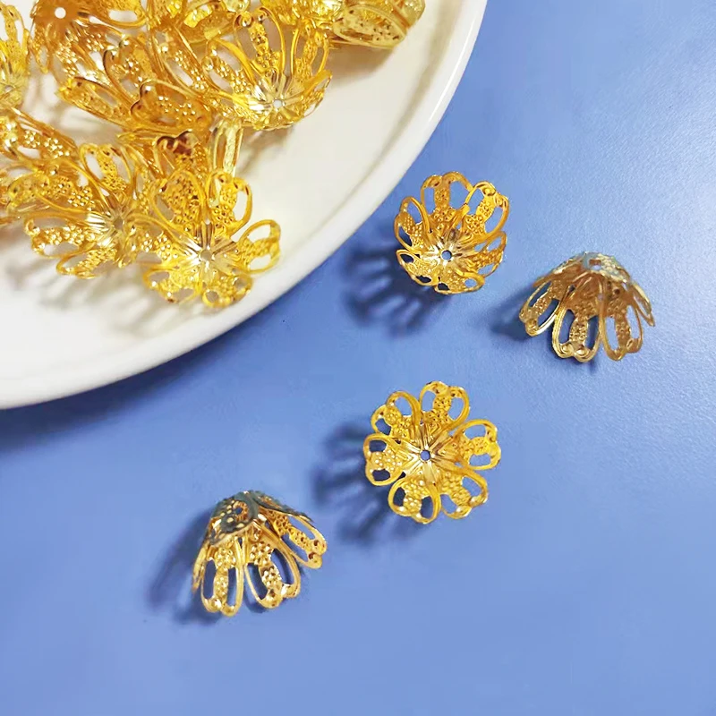 

10 шт. Полые бусины-разделители в форме цветка, позолоченные металлические Концевики, подвески «сделай сам», соединители для изготовления юв...