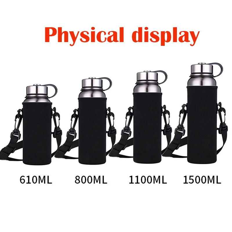 Portable Water Bottle Carrier Insulated Neoprene Holder Pouch Bag with Adjustable Shoulder Strap 610ml/800ml/1100ml/1500ml | Дом и сад