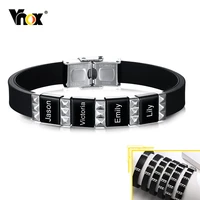 vnox free custom 1 6 names bracelet for dad husband men silicone bracelet stainless steel beads bangle chrismas new year gift