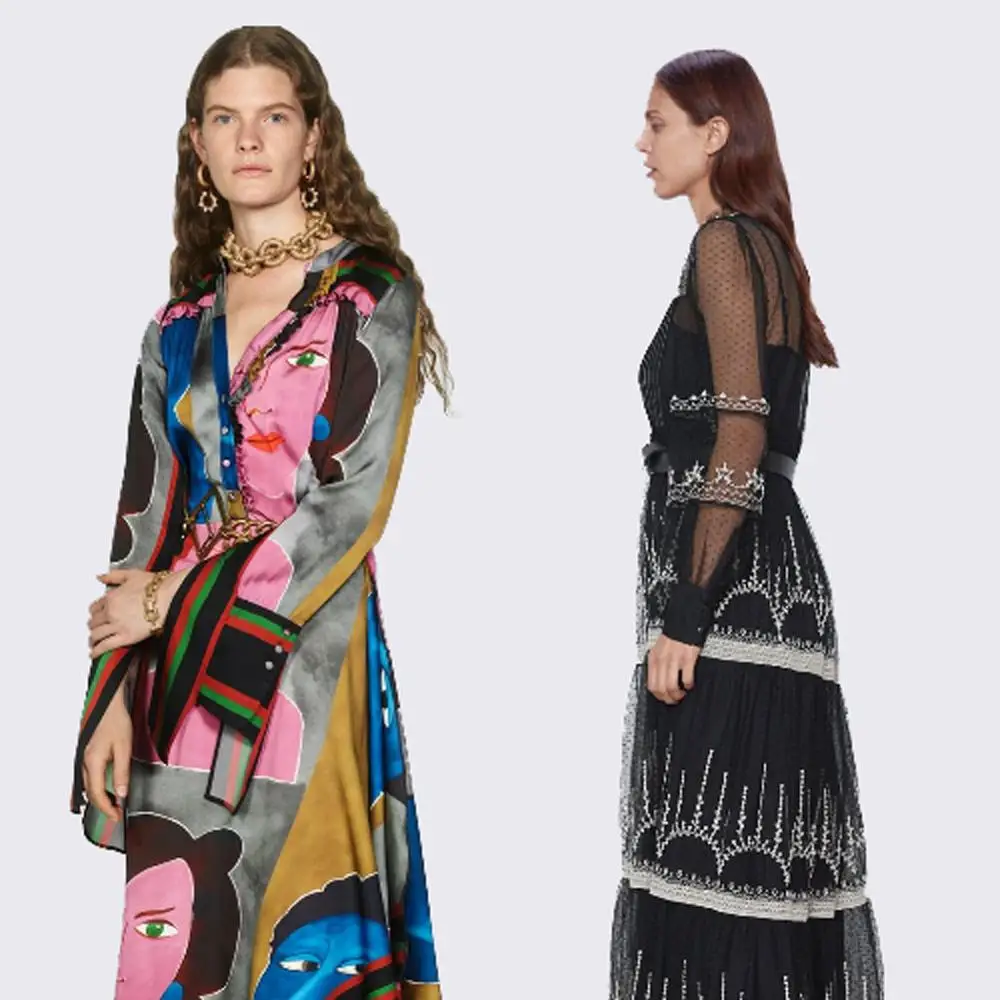 Женское платье ZA осенне зимнее Сетчатое с вышивкой богемное длинное длинным