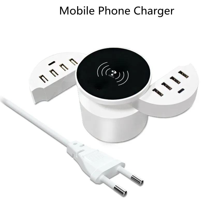 Hognmeng круглый складной дизайн USB зарядное устройство 8 + 2 Type-C для Iphone 12 Xiaomi