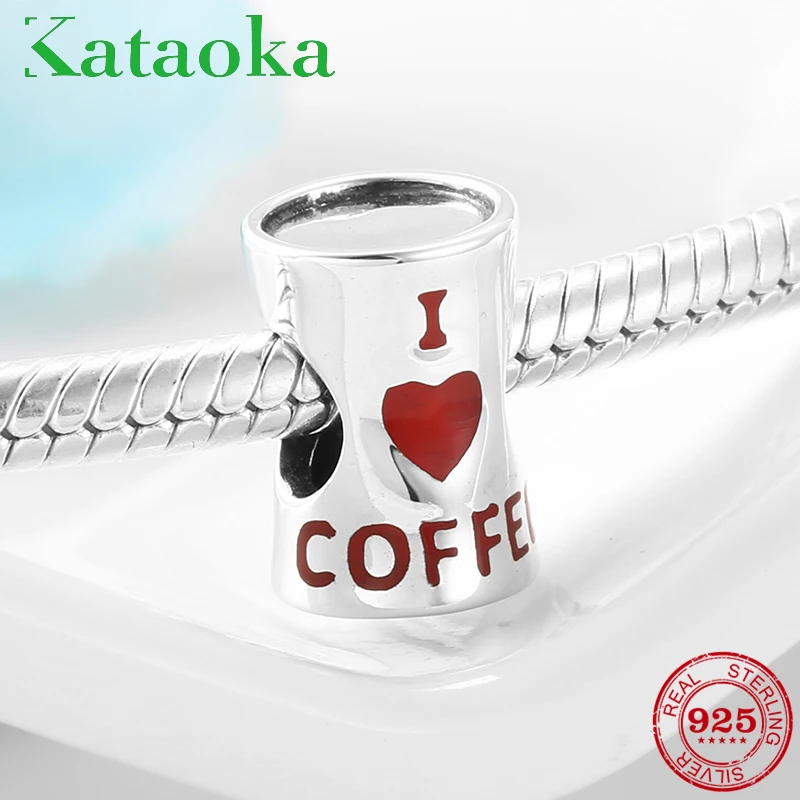 Модная кофейная чашка с красной эмалью 925 стерлингового серебра|Ювелирные шармы|