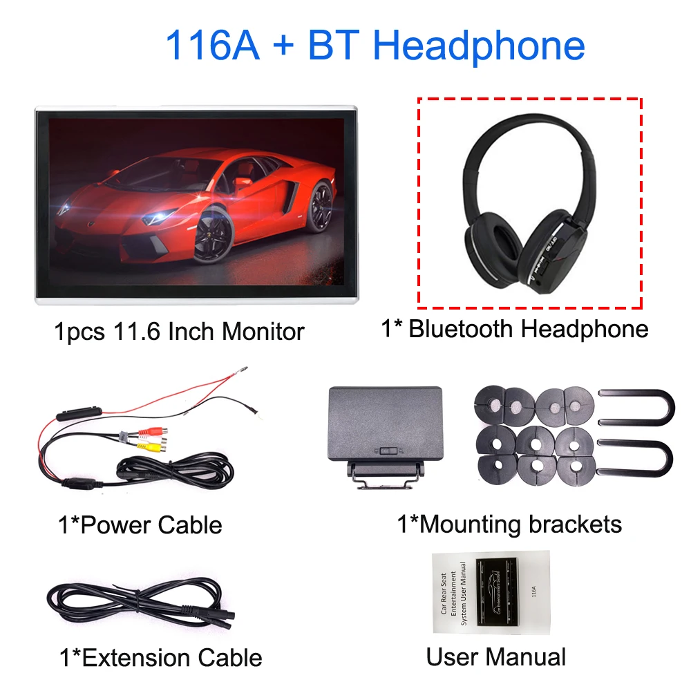 1pcs 116A-BT ONKAR Android 9,0 подголовник монитор с 11,6 дюймов ips сенсорный экран 1920*1080 1080P Поддержка mirror link wifi FM радио SD HDMI - Цвет: 1pcs 116A-BT