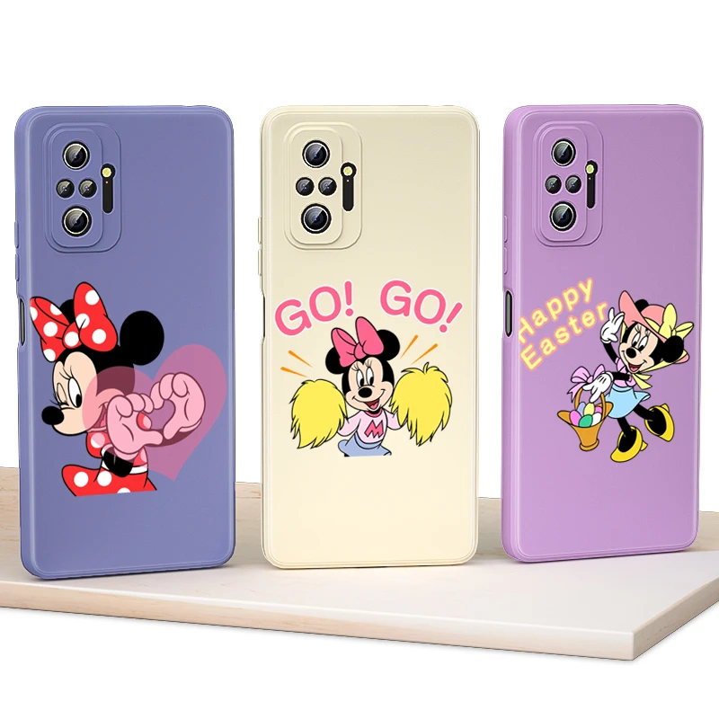 

Cute Love Minnie Shockproof For Redmi Note 10S 10T 10 9T 9 9S 8T 8 7 Pro Max 5G Liquid Silicone Soft TPU Phone Case