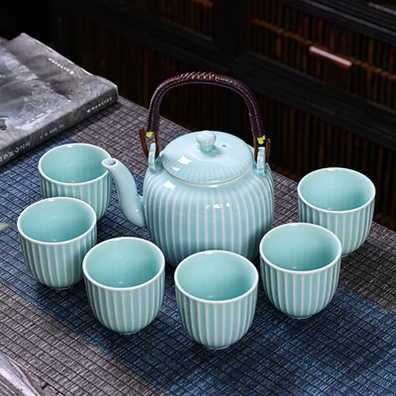 

Ceramic tea set tea tray set large handle pot set home simple Chinese style office drinking teapot teacup