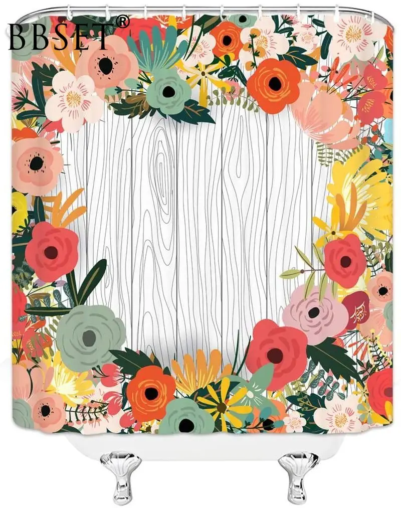 Занавеска для душа с цветами деревянная доска ручная работа Красочный цветочный