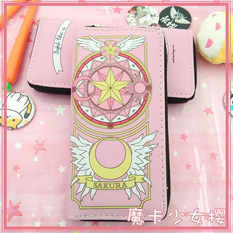 Длинный кожаный кошелек клатч с рисунком сакуры из мультфильма| |