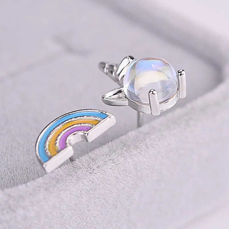 Серьги-гвоздики OMHXZJ EA561 из белого золота с лунным камнем