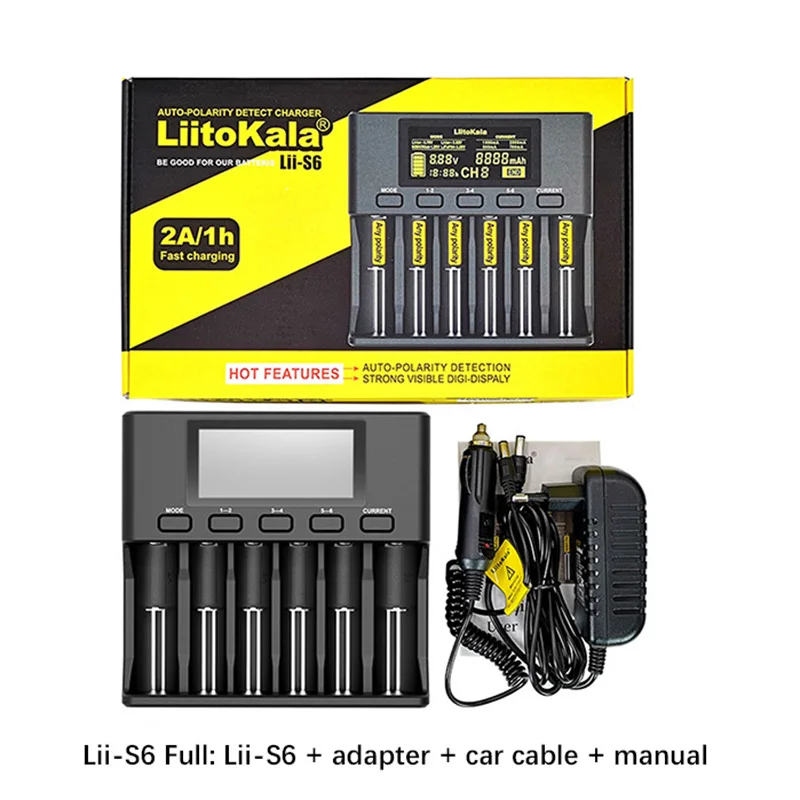 

2021 New LiitoKala Lii-S6 Lii500s Battery Charger for 18650 26650 21700 18350 AA AAA 3.7V/3.2V/1.2V/ Lithium NiMH Battery