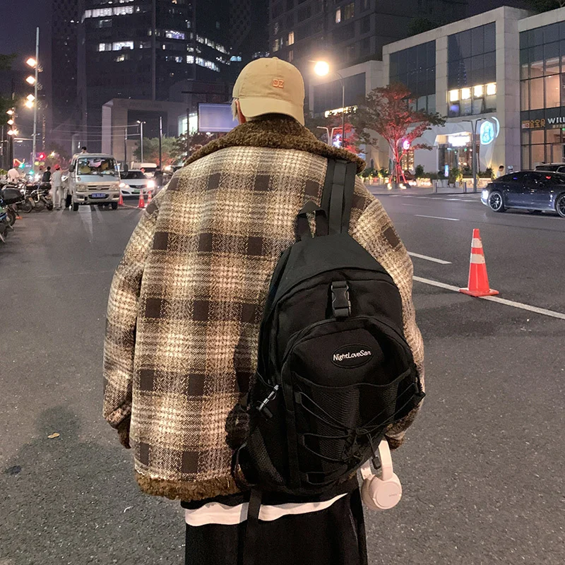 Winter Thick Lamb Fur Jacket Men Warm Fashion Casual Retro Plaid Coat Men Korean Loose Short Coat Mens Jackets Outerwear M-3XL