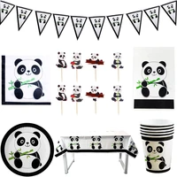 85pcslot cute panda theme decorate tablecloth cupcake toppers birthday party napkins plates cups kids favors loot gifts bags