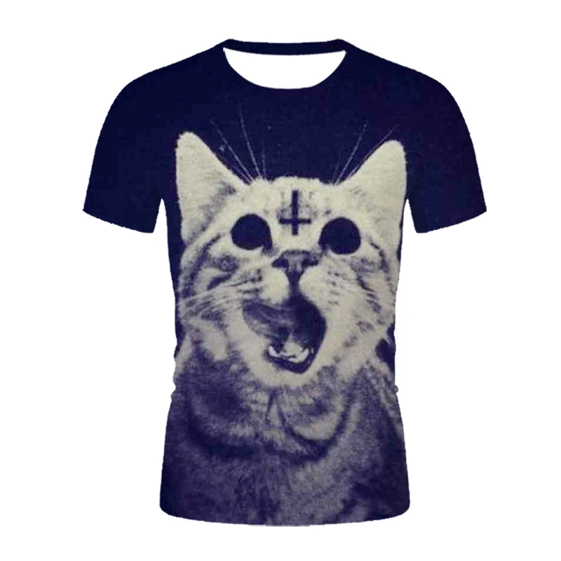 

New 3D printing animal cat funny T-shirt summer sweat-absorbent quick-drying top T-shirt oversized round neck fashion T-shirt
