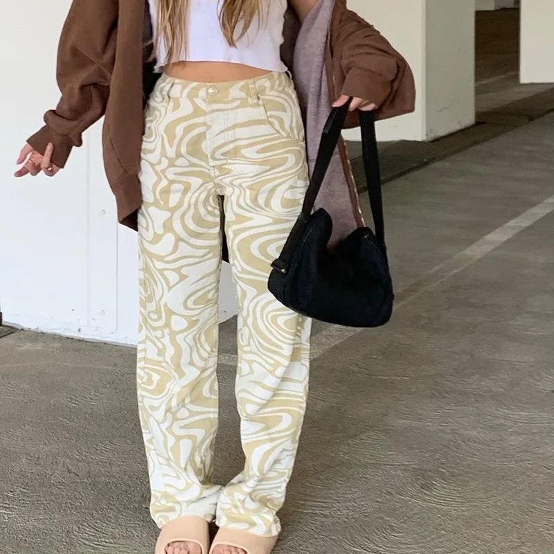 

Zebra Print Casual High Waist Pants Women Fashion Skinny Long Trousers Ladies Blue Straight Sweatpants Streetwear
