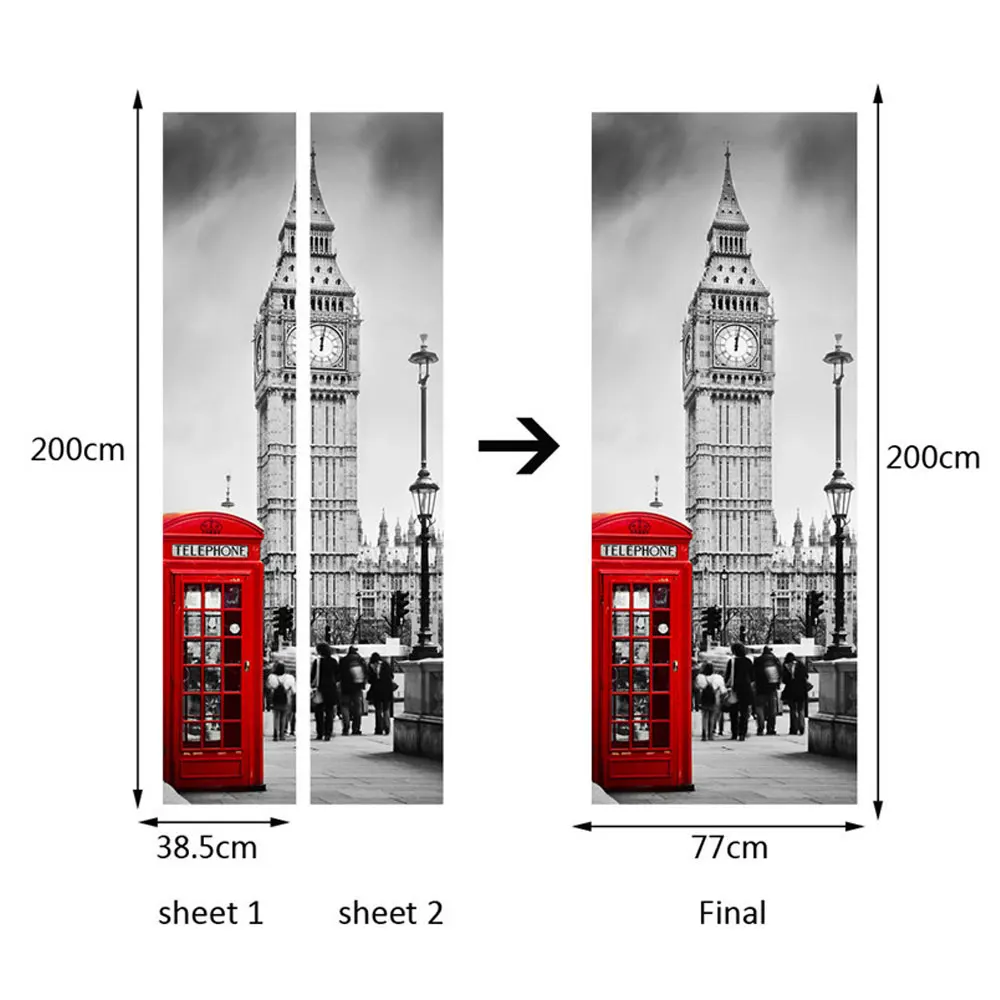 2 шт./компл. художественный декор для двери Big Ben Креативные 3D наклейки DIY узор