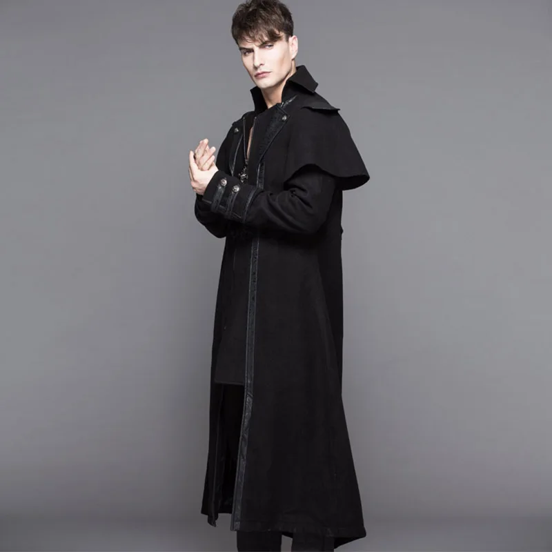 Мужской Длинный плащ Пыльник в стиле панк Devil Модный зимний шерстяной
