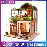 handmade coffee store diy 3d doll house wooden miniature house toy constructor for children furniture kit birthday gift girls