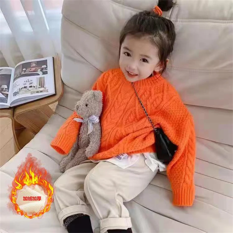 

Girl Sweater Kids Outwear Tops 2021 Fleece Plus Thicken Warm Winter Autumn Knitting Teenager Overcoat Children Clothing