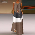 Платье ZANZEA женское хлопковое без рукавов, вечерние тажный Повседневный вечерний сарафан с цветной строчкой, длинное платье, лето 2021
