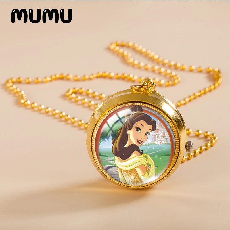 Новинка 2021 карманные часы с изображением красавицы и чудовища ожерелье