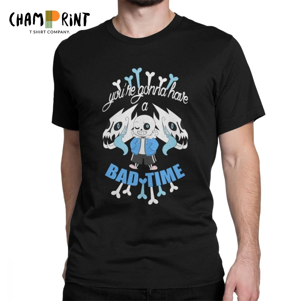 Мужская футболка Undertale Bad Time Sans Bone забавная с круглым вырезом и коротким рукавом