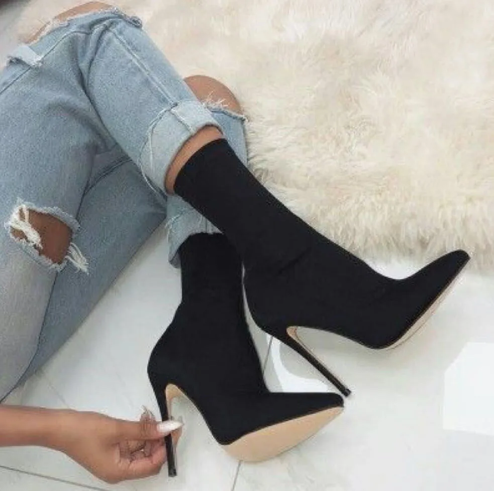 

2020 Autumn Brand Pointed Toe Carda Vienna Staple Pointy Stiletto 12cm High Heels Shoes Woman Boots Garda Booties Black Rose 40