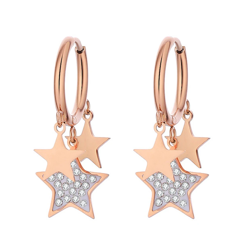 

Stainless Steel Multi-Star Hoop Earrings For Women Fashion Classic Gold Color Crystal Five-pointed Star Earrings Jewelry Gift