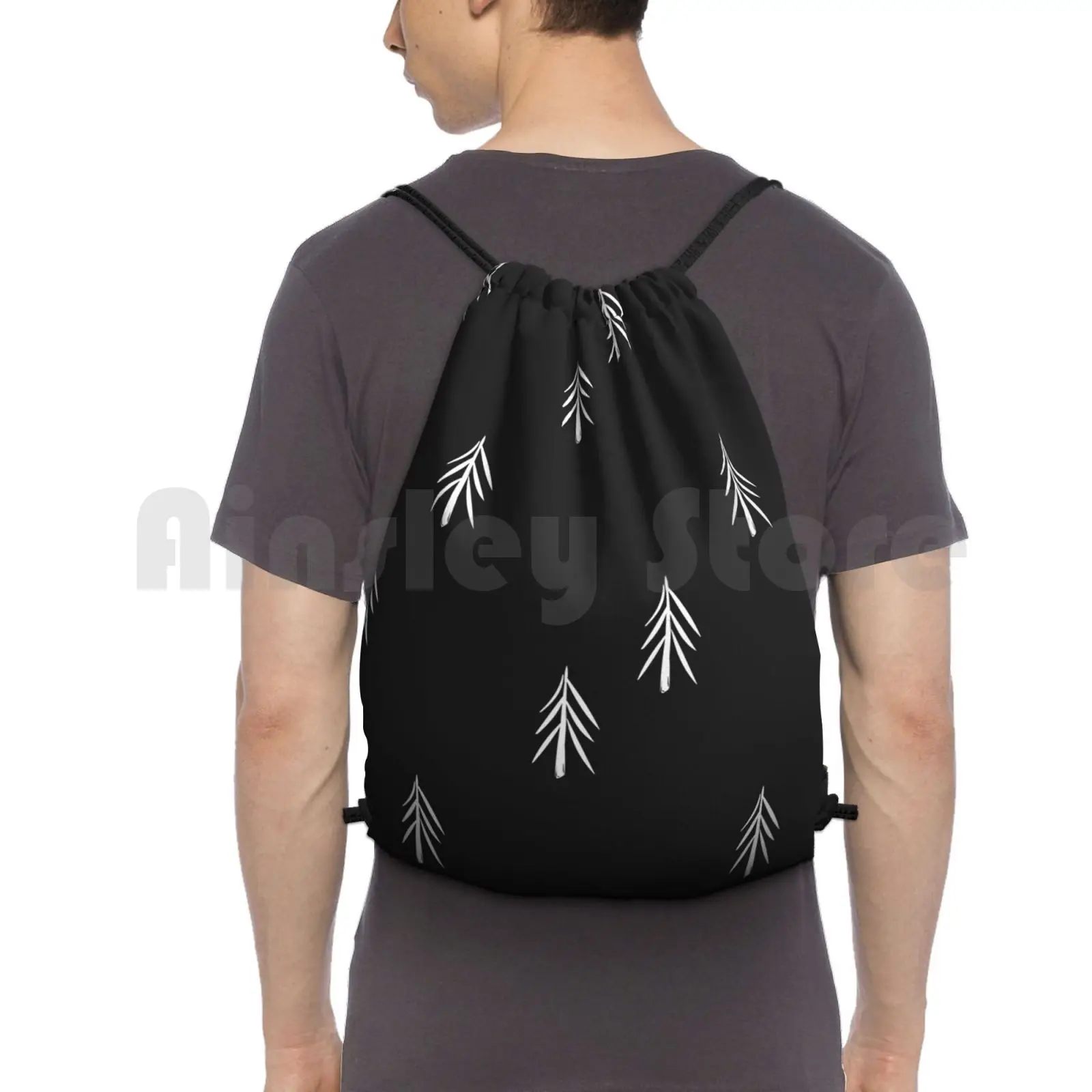 

Nordic Fir Trees Backpack Drawstring Bag Riding Climbing Gym Bag Trees Forest Black White Fir Fir Trees Fir Tree Pattern