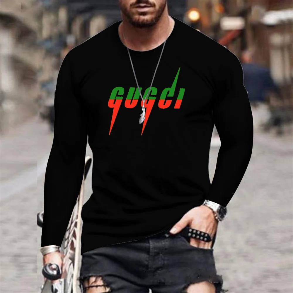 

2021 Summer Men's 3D GU Classic Harajuku Pure Color Print Round Neck Long Sleeve Fashion Street Casual Plus Size Men's