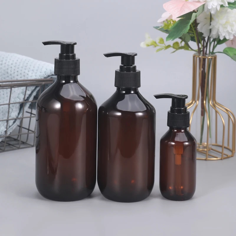 

Empty 150ML Lotion Bottle Amber PET Pump Dispenser for Lotion Shampoo Pressed Pump Soap Shower Gel container 10PCS
