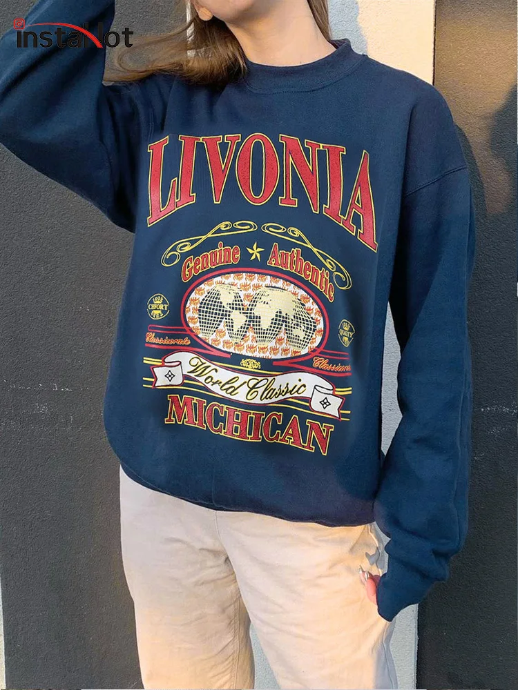 

InstaHot Y2K Letter Print Women Sweatshirts Long Sleeve Warm Autumn Oversized Casual Streetwear Vintage England Tops Pullover