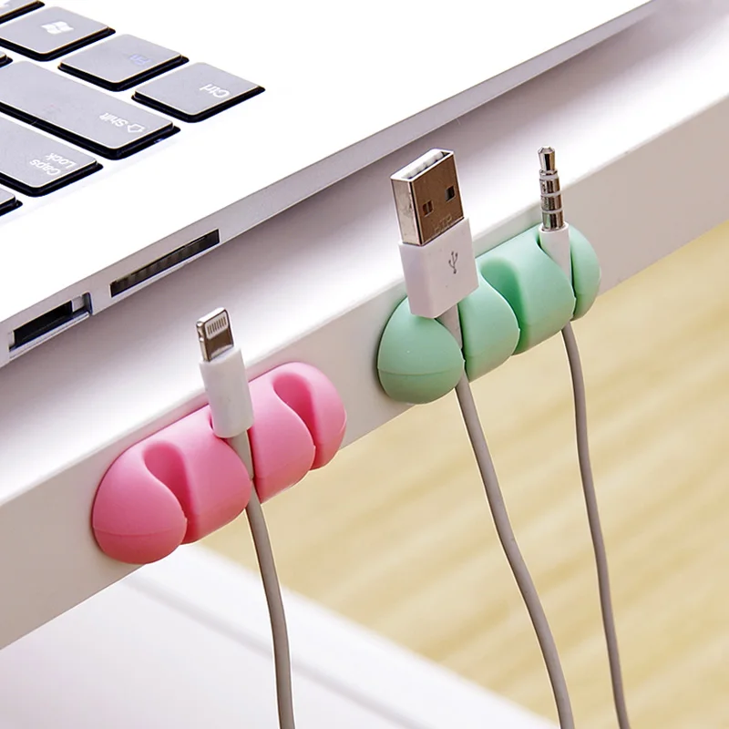 

2PCS Silica gel shelf rack Color Cable Winder Organizer Solid Color Cable Holder Line Fixer Desk Set Office Supplies