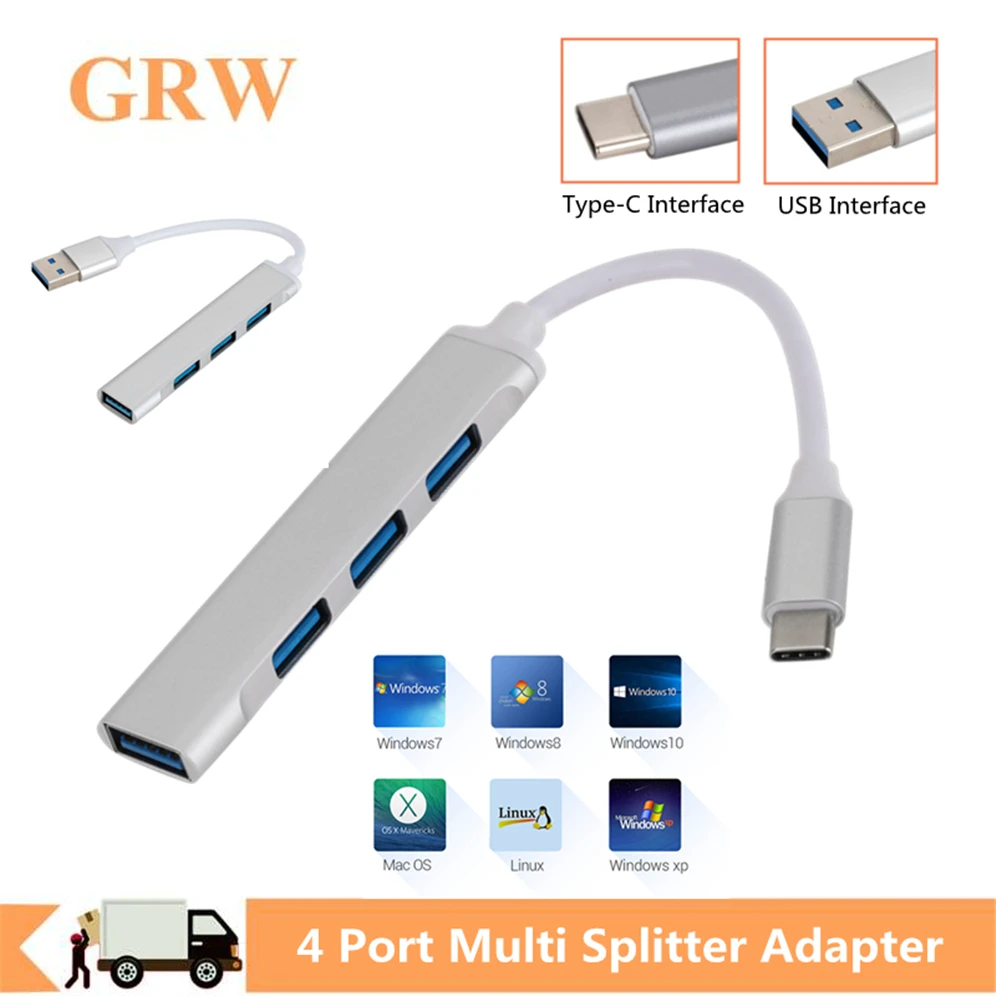 Grwibeou USB C концентратор 3 0 Тип 1 4 порта разветвитель адаптер OTG флэш накопитель для