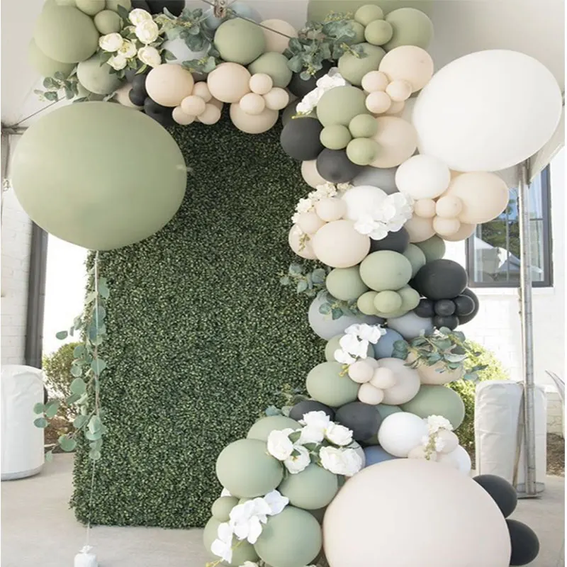 

138pcs Sage Green Doubled Cream Peach Balloon Arch White Black Grey Wedding Baby Shower Birthday Gender Reveal Party Supplies