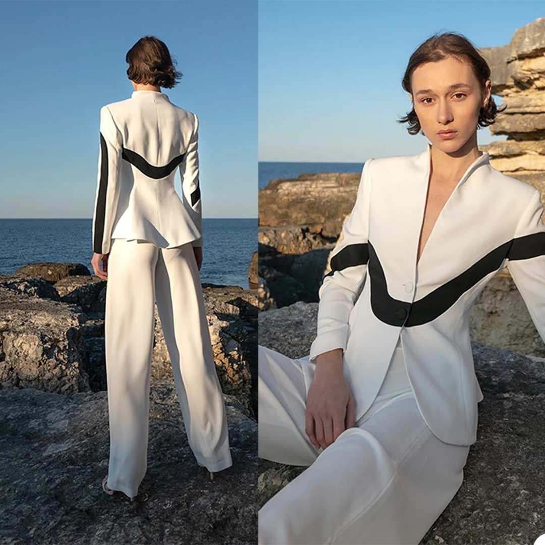 

Черный, белый цвет для женщин брюки костюмы Slim Fit Офисные женские туфли вечерние туфли на выпускной Блейзер красной ковровой дорожки одежда для досуга со смокингом (пиджак + брюки)