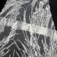 bridal high quality crystal sequin transparent embroidery luxury beading lace fabric cloth for sewing women wedding party dress