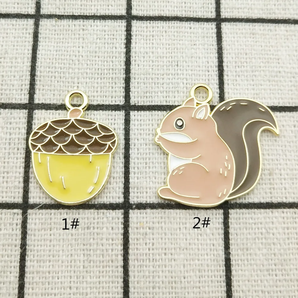 

10pcs enamel animal squirrel pine nuts charm for jewelry making earring pendant bracelet necklace charms zinc alloy diy finding