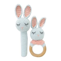 2pcsset baby wooden teether ring diy crochet bunny chewing teething nursing soother infant molar play toys